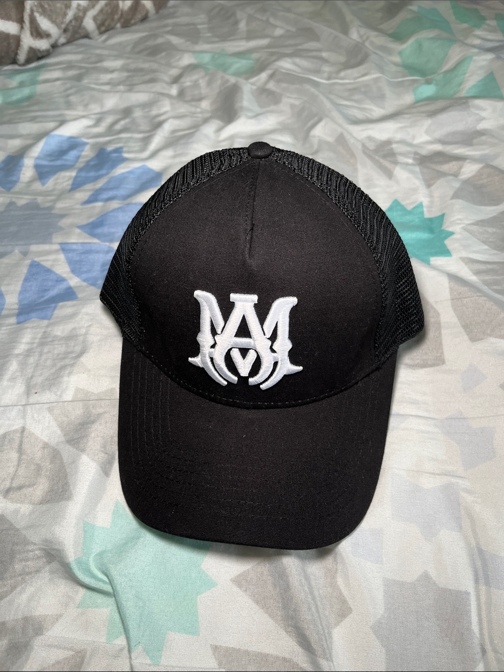 AMIRI Black Mesh Trucker Cap with Leather Logo Patch